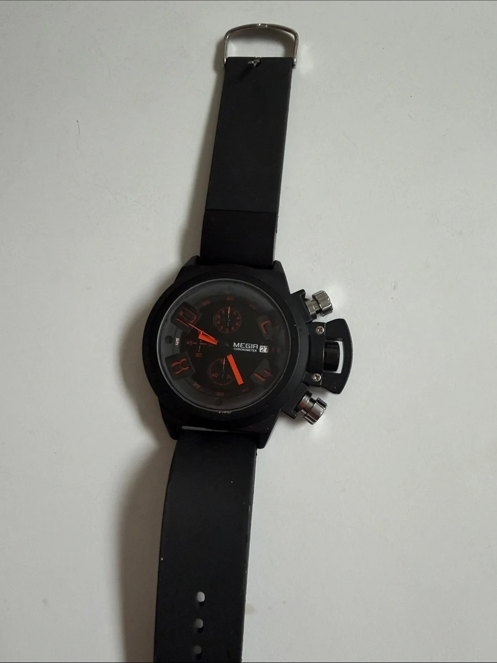 MEGIA Black and Orange Men's Watch needs battery